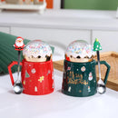 GobekUsa Christmas Planet Ceramic Mug with Lid, Spoon - Xmas Gift Cofee Cup