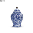 GobekUsa Blue & White Porcelain Jar with Gold Plating - Ceramic Storage & Desk Decor
