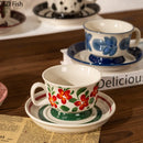 GobekUsa Ink Flowers Ceramic Cup & Saucer Set - Gold-plated Coffee Mug for Dining Table