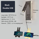 GobekUsa Black Brass LED Wall Lamp with USB Port & Switch - 3W Spotlight for Bedroom