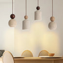 GobekUsa LED Pendant Lamp with Wood Canopy & White Glass Chandelier - Yellow Travertine Kitchen Bedroom Lighting