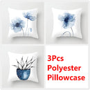 GobekUsa Blue Ink Flower Cushion Cover Set - Nordic Style Sofa Pillowcase Trio for Home Decoration