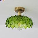GobekUsa Green Glass LED Ceiling Light Modern Iron Copper Lampara Techo for Home Decor