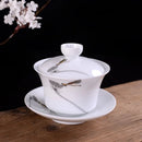 GobekUsa Blue & White Porcelain Gaiwan Tea Set Puer Tea Cups Soup Bowl with Lid