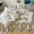 GobekUsa Korean Princess Flowers Bedding Set - Duvet Cover, Bed Skirt, Pillowcases