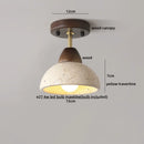 GobekUsa Acrylic LED Ceiling Lamp Yellow Travertine Wood Canopy Wabi Sabi Style