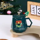 GobekUsa Christmas Ceramic Mug Set with Lid, Spoon - Festive Santa Claus & Elk Design