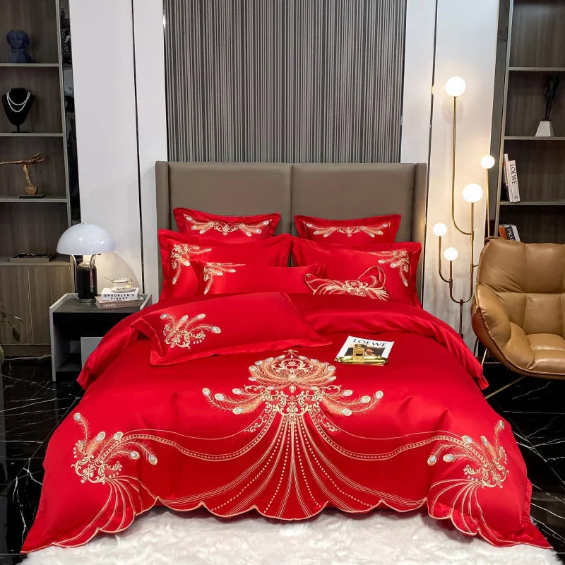 GobekUsa Gold Feather Embroidery Egyptian Cotton Patchwork Bedding Set, photo 11 of 11