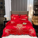 GobekUsa Gold Feather Embroidery Egyptian Cotton Patchwork Bedding Set