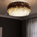 GobekUsa Gold Black Crystal Ceiling Chandeliers: Modern LED Round Kitchen Pendant Lamps for Home Lighting