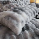 GobekUsa Gradient Blue & Grey Faux Rabbit Fur Bedding Set: Velvet Fleece Duvet, Sheets, Pillowcases