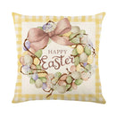 GobekUsa Easter Bunny Rabbit Linen Cushion Cover 45x45cm - Flower Print Festival Pillowcase
