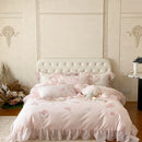 GobekUsa Butterfly Flowers Lace Ruffles 4Pcs Bedding Set: Duvet Cover, Sheet, Pillowcases
