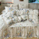 GobekUsa Korean Princess Flowers Bedding Set - Duvet Cover, Bed Skirt, Pillowcases