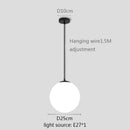 Modern White Globe Glass Pendant Light in Gold, Black, or Silver
