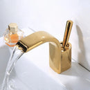 GobekUsa Black Brass Waterfall Basin Faucet, Single Hole Hot Cold Sink Mixer Tap