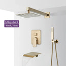 GobekUsa Brushed Gold Shower Faucet Set 2/3 Way Rainfall Bathtub Mixer Wall Mounted Box