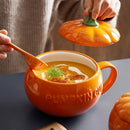 GobekUsa Halloween Pumpkin Shaped Ceramic Cup with Spoon | Kawaii Soup Mug