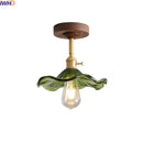 GobekUsa Green Glass LED Ceiling Lights: Modern Copper Wood Indoor Lamp