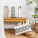 GobekUsa Geometric Tufted Tassel Cushion Cover White Grey Bohemian Decor Pillow Cover