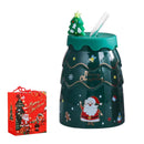 GobekUsa Christmas Tree Ceramic Mug with Lid Straw for XMAS Gift