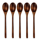 5 Pieces Wooden Spoon Soup Spoon and Fork Tableware Set