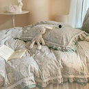 GobekUsa Lace Ruffles Cotton Floral Duvet Set with Pillowcase, Princess Bedding