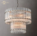 GobekUsa Clear LED Glass Chandelier, Two-Tier Round Living Room Pendant Light