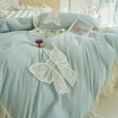 GobekUsa Korean Lace Ruffles Queen Size Duvet Cover with Bow Detail - Romantic French Design