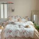 GobekUsa Korean Princess Style Floral Cotton Bedding Set with Ruffles