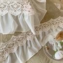GobekUsa French Lace Ruffles Velvet Bedding Set, Furry Duvet, Sheet, Pillowcases