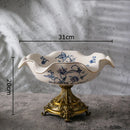 GobekUsa Blue Flower Pattern Footed Fruit Tray Dessert Plate Snack Bowl Plate