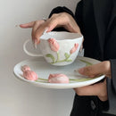 GobekUsa 3D Embossed Tulip Ceramic Coffee Mug - Handcrafted Irregular Flower Cup