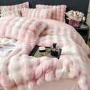 GobekUsa Gradient Faux Rabbit Fur Bedding Set - Warm Luxury Plush Duvet Cover & Quilt Sets