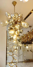 GobekUsa Glass Shades LED Chandelier Stairs Art Metal Lighting Luxe Chain Hanging Lamp