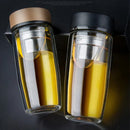 GobekUsa Double-deck Glass Cups with Lid, Thermal Insulation, Anti-scald, Portable