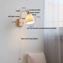 GobekUsa Ash Wood LED Wall Light Fixture with Pull Chain Switch, Modern Nordic Design