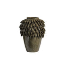 GobekUsa Leaf Relief Ceramic Vase: Hand-made 3D Floral Arrangement Pot
