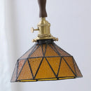GobekUsa LED Adjustable Pendant Light Fixture Amber Glass Walnut Wood Bar Hanging Lamp