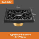 GobekUsa Black Brass Shower Drain Strainer Floor Cover Square Art Carved Grate Basins SY-073R