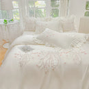GobekUsa Ice Silk Embroidered Ruffles Duvet Set with Cool & Skin-Friendly Feel