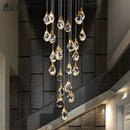 GobekUsa Diamond Crystal Chandelier Staircase LED Golden Chandeliers Lighting for Luxurious Home Décor