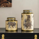 GobekUsa Leopard Pattern Tank Ceramic Storage Jar with Lid for Jewelry and Cosmetics