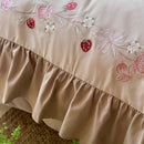 GobekUsa Korean Princess Style Embroidered Bedding Set with Pleated Ruffles in Egyptian Cotton