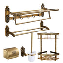 GobekUsa Bronze Carved Bath Accessories Set: Shelf, Towel Rack, Paper Holder, Toilet Brush Holder