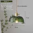 Vintage Green Glass Pendant Light With Brass Finish
