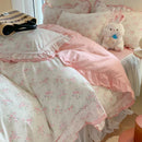 GobekUsa Lace Ruffles Cotton Floral Duvet Set with Pillowcase, Princess Bedding