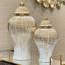 GobekUsa Gold Striped Ceramic Jar Vase Hand-made Porcelain Home Decor Storage