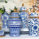 GobekUsa Blue & White Porcelain Ginger Jar: Retro Tea Caddy Vase Desk Decoration