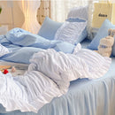 GobekUsa Lace Trim Solid Cotton Bedding Set - Queen/King/Double/Single Sizes